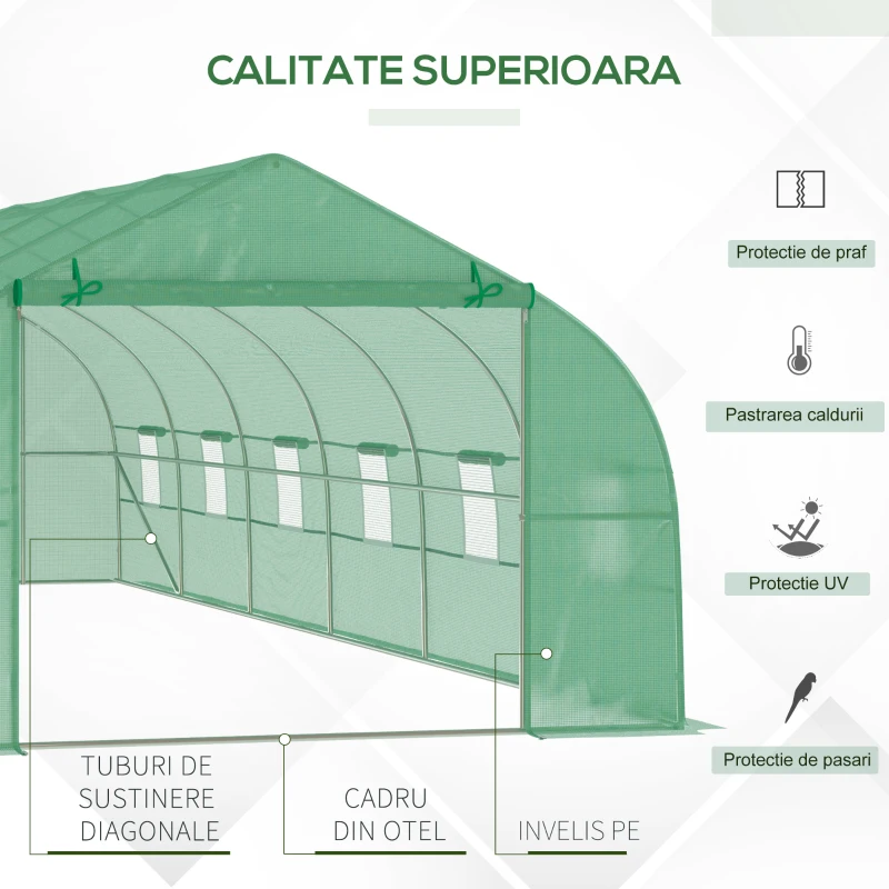 Outsunny Sera Tunel Gradina – PE, Usa cu Fermuar & Ferestre Ventilatie(m-4)