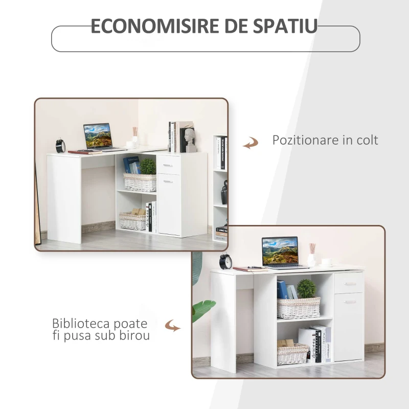 HOMCOM birou unghiular cu doua forme, 117x82x74 cm, alb(m-4)