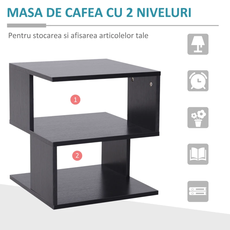 HOMCOM Masuta de cafea 3 Etajere Mobilier Modern din Lemn 40x40x43cm