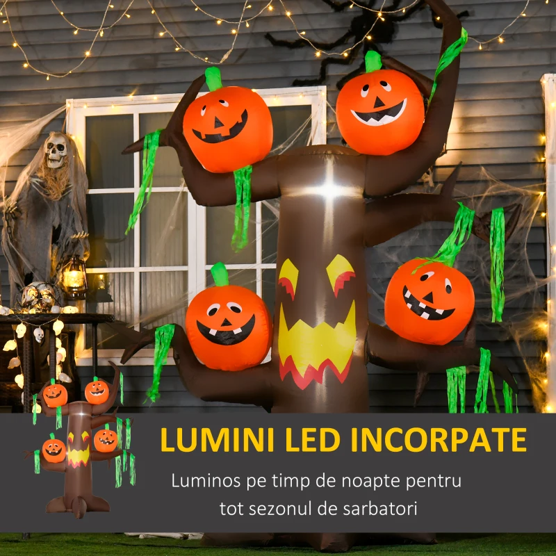 Homcom Gonflabil pentru Halloween cu Forma de Copac Infestat cu Fantome si Bostani cu Lumini Led 240cm