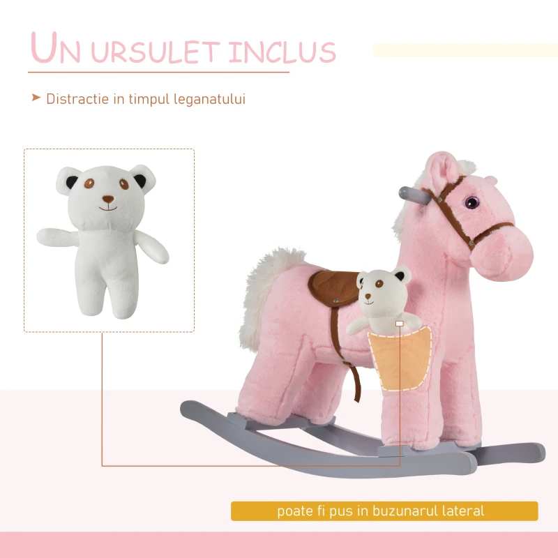 HOMCOM balansoar forma de ponei, 65x26x55 cm, roz