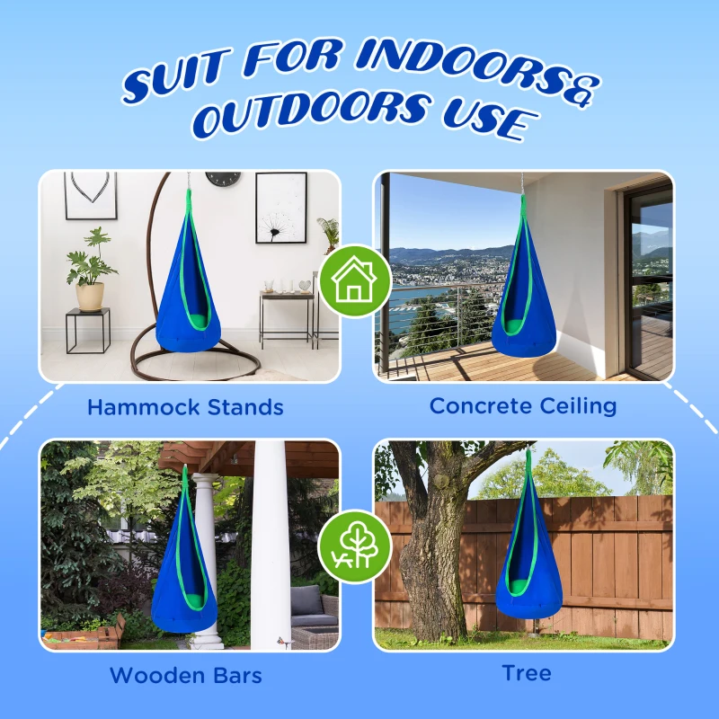 HOMCOM Children's Canvas Hanging Swing Pod Chair Blue
