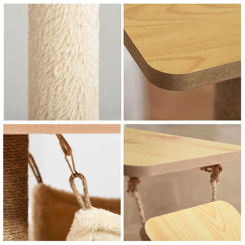 PawHut Ansamblu de Joaca pentru pisici Compac pisici de joaca si de zgariet, Lemn/Plush, 60 x 40 x 130 cm, Galben