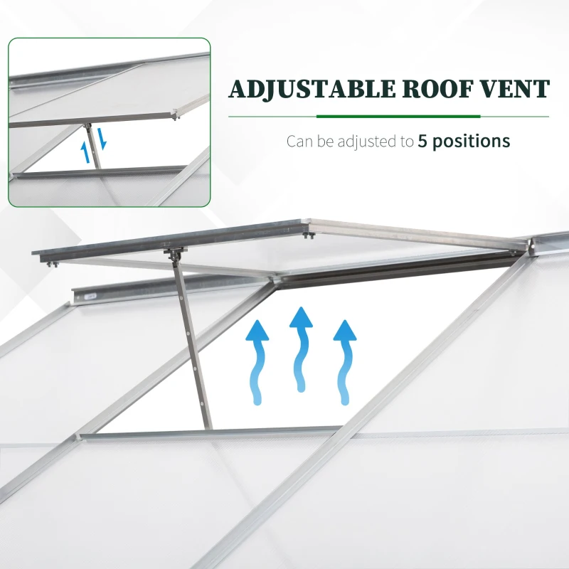 Outsunny 6 X 4ft Walk-In Lean to Greenhouse Garden Heavy Duty Aluminium Polycarbonate with Roof Vent for Plants Herbs Vegetables, Silver