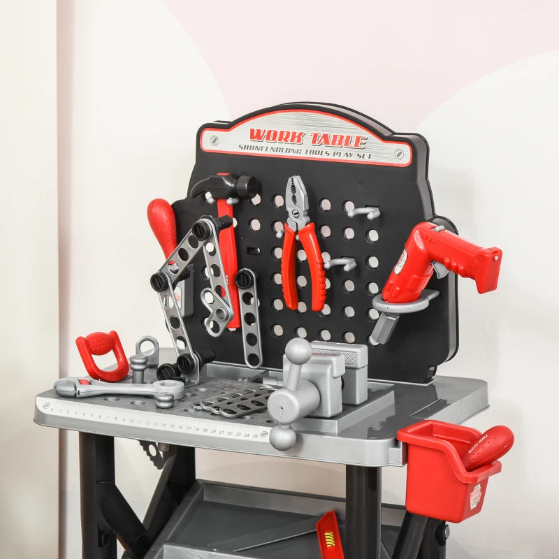 HOMCOM Kids Workbench and Construction Toy, Toddler Tools Workshop, Pretend Play, w/ Shelf Storage Box, Electric Drill, Aged 3-6 Years Old