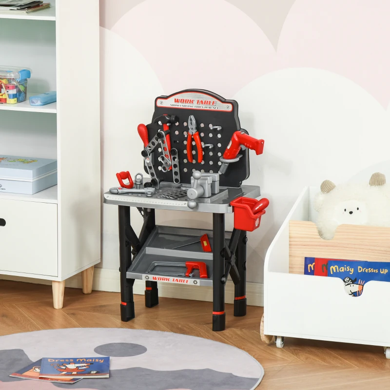 HOMCOM Kids Workbench and Construction Toy, Toddler Tools Workshop, Pretend Play, w/ Shelf Storage Box, Electric Drill, Aged 3-6 Years Old