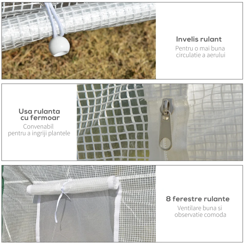 Outsunny sera de gradina cu 8 ferestre 600x300x240 cm, alba