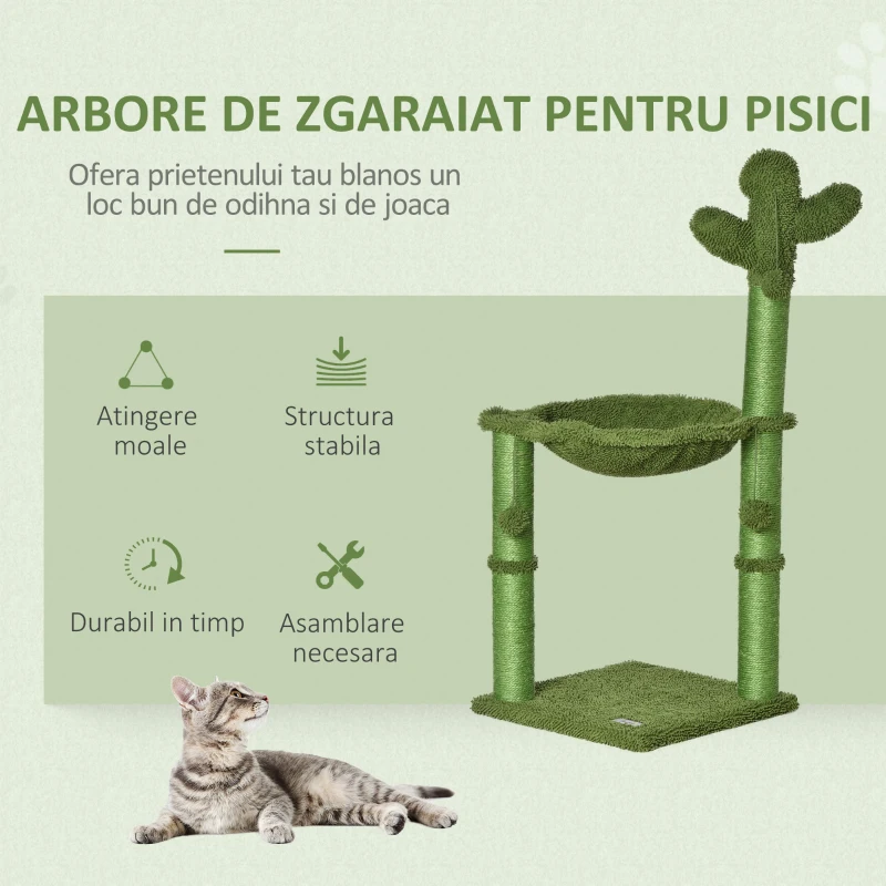 PawHut centru de activitati pisici, cactus, 40x40x96cm, verde