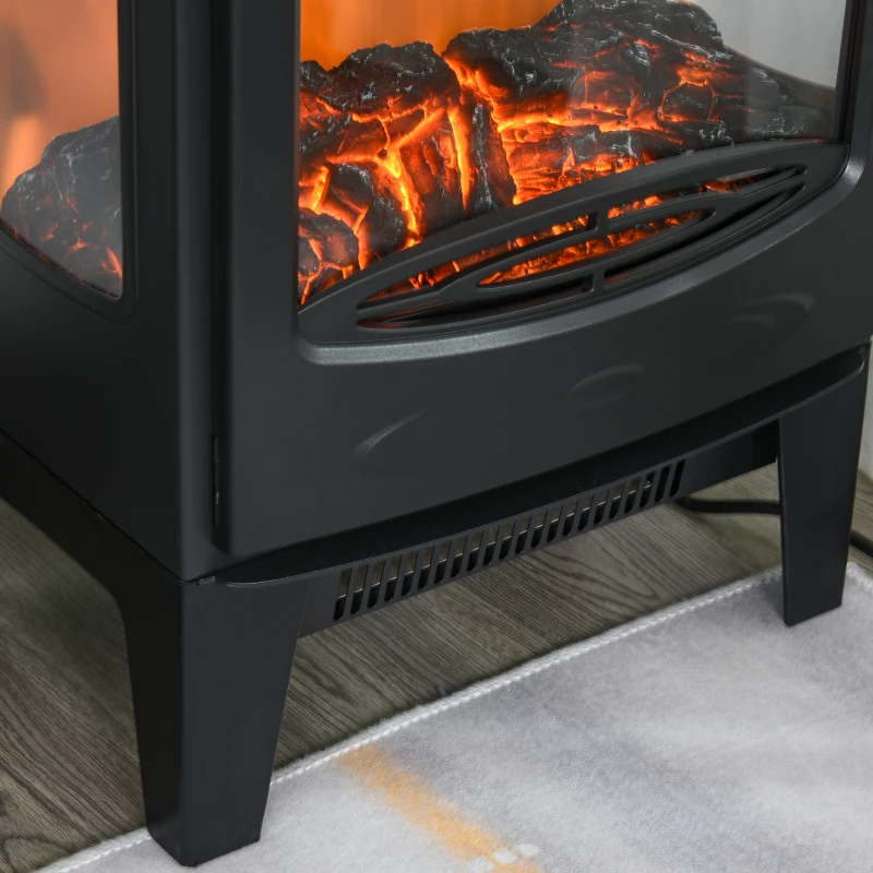 HOMCOM 900W/1800W Freestanding Electric Fireplace Room Heater w/ Adjustable Artificial Flame Tempered Glass Safe Home Warmth Retro Faux Fire