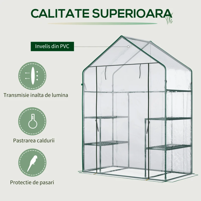 Outsunny Sera de Gradina din PE Impermeabila si Anti UV, 142x73x195cm - Verde