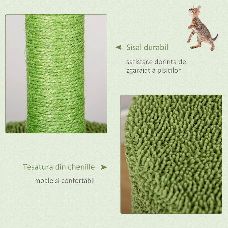 PawHut Arbore de Zgariat pentru Pisici pana la 4,5 kg in Forma de Cactus cu Mingii si Culcus, 60x35x78cm - Verde