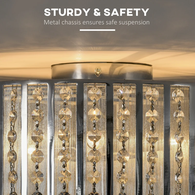 HOMCOM Modern K9 Crystal Chandelier Ceiling Light with Double Layer Lampshade, Round Pendant Light for Living Room, Bedroom, 4 G9 Bulbs Required, Φ35 cm