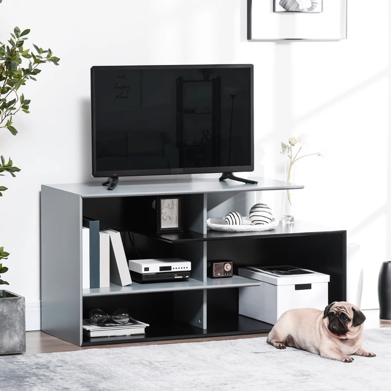 HOMCOM 120CM TV Stand Cabinet for TVs up to 55", TV Table with Open Storage Shelves for Living Room, Entertainment Room, Black and Grey