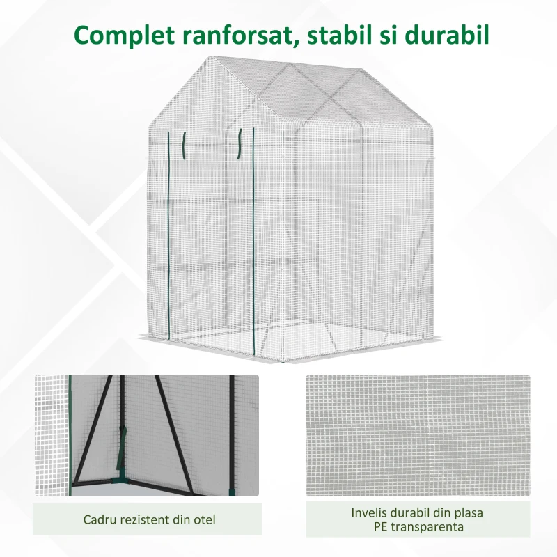 Outsunny sera de gradina, cu usa tip rulou, 143x143x195cm, alb