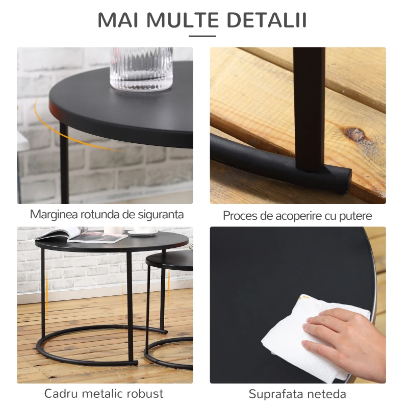 Outsunny Set 2 Masute pentru Living si Gradina Suprapuse din Fier, Negru