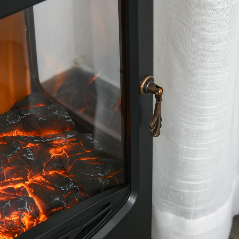 HOMCOM 900W/1800W Freestanding Electric Fireplace Room Heater w/ Adjustable Artificial Flame Tempered Glass Safe Home Warmth Retro Faux Fire