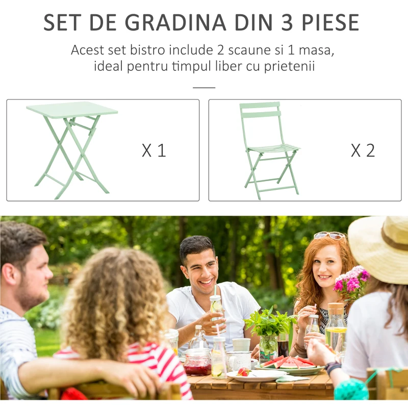 Outsunny Set Masa si Scaune de Gradina Pliabile din Metal Verde