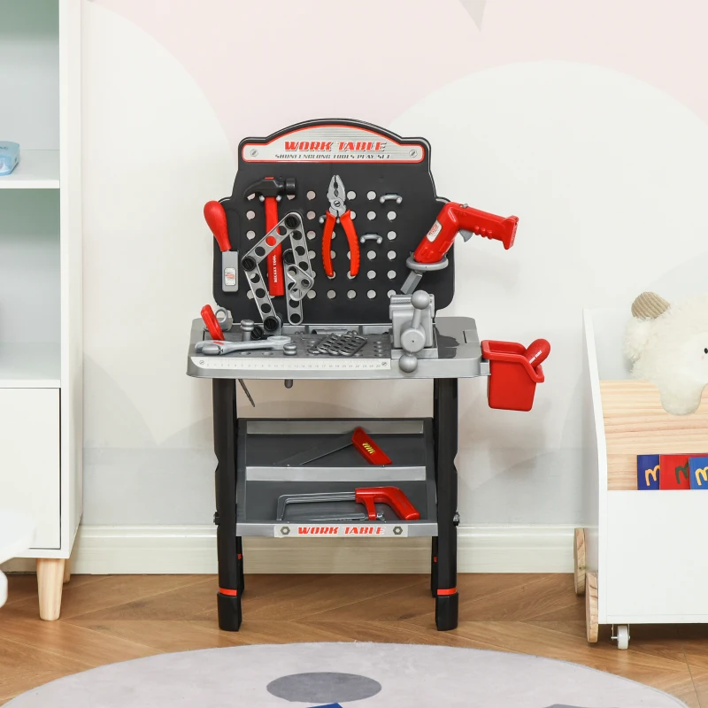 HOMCOM Kids Workbench and Construction Toy, Toddler Tools Workshop, Pretend Play, w/ Shelf Storage Box, Electric Drill, Aged 3-6 Years Old