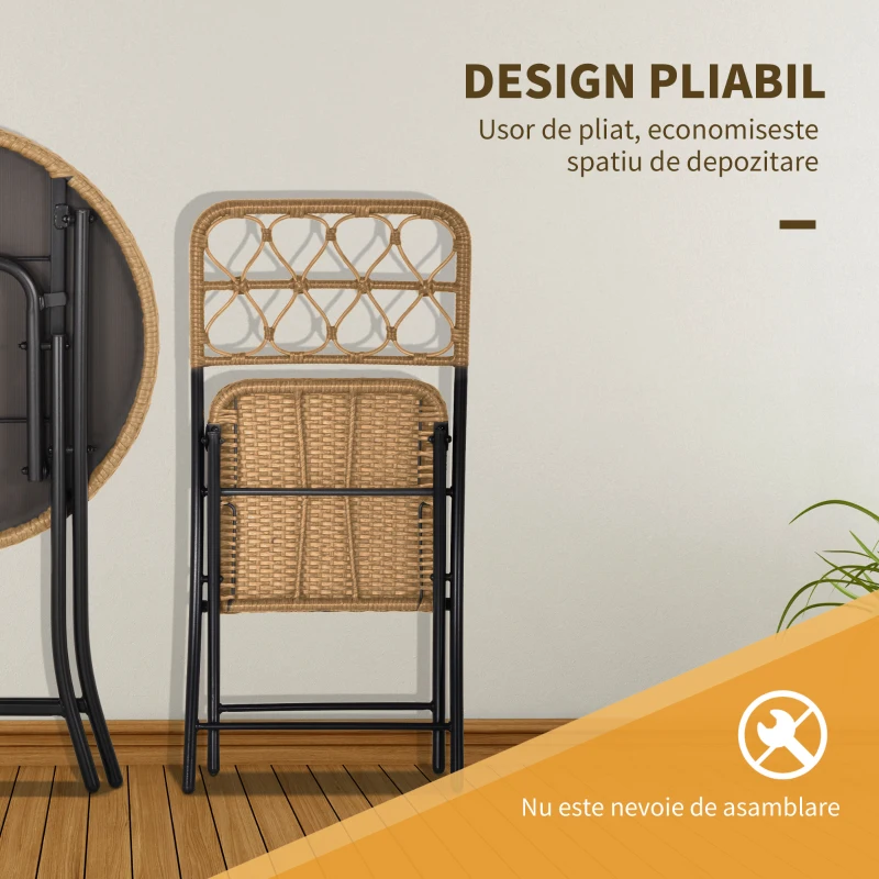 Outsunny Set 3 Bucati Masuta cu Scaune de Gradina Pliabile Ratan si Otel