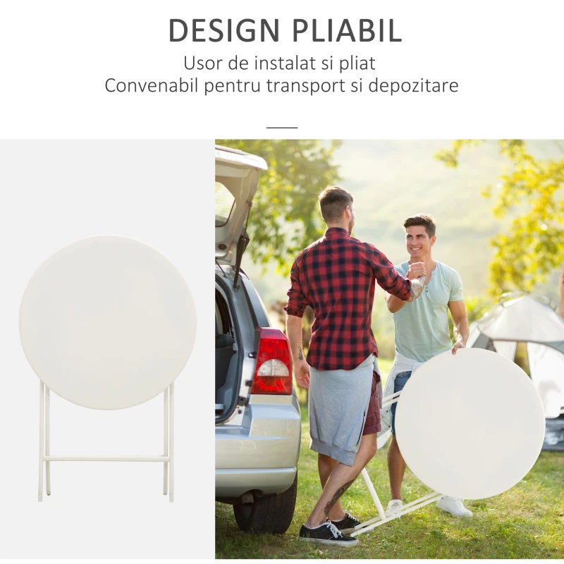 Outsunny Masuta cu Scaune de Gradina Pliabile din Otel Alba Set 3 Piese
