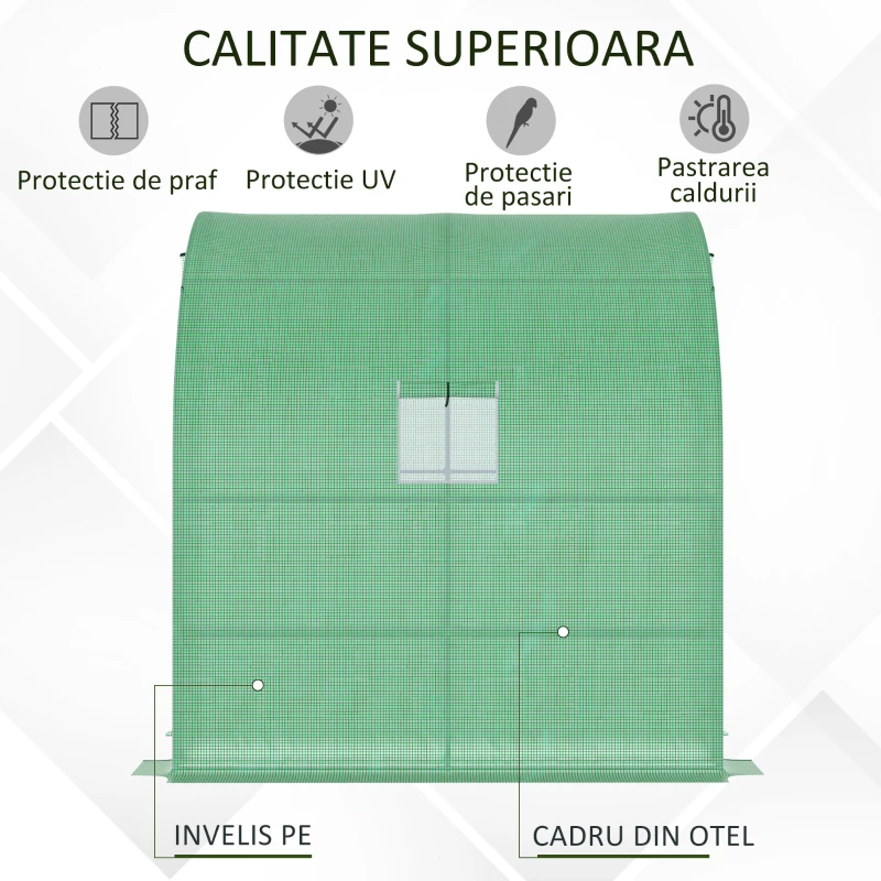 Outsunny Sera de Perete cu 2 Rafturi pentru Plante si Flori din Otel si PE, 200x100x213cm - Verde