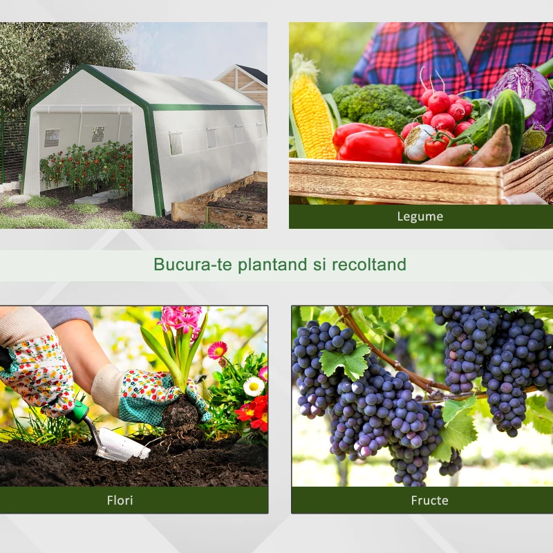 Outsunny sera de gradina cu 8 ferestre 600x300x240 cm, alba