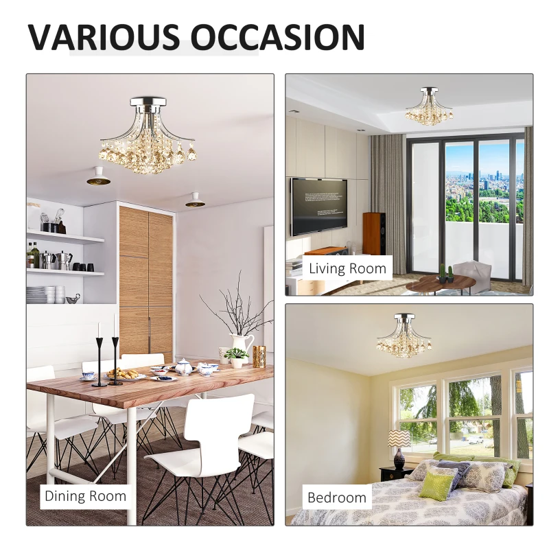 HOMCOM Dining Room Ceiling Lights, Modern K9 Crystal Chandelier