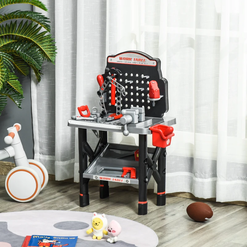 HOMCOM Kids Workbench and Construction Toy, Toddler Tools Workshop, Pretend Play, w/ Shelf Storage Box, Electric Drill, Aged 3-6 Years Old