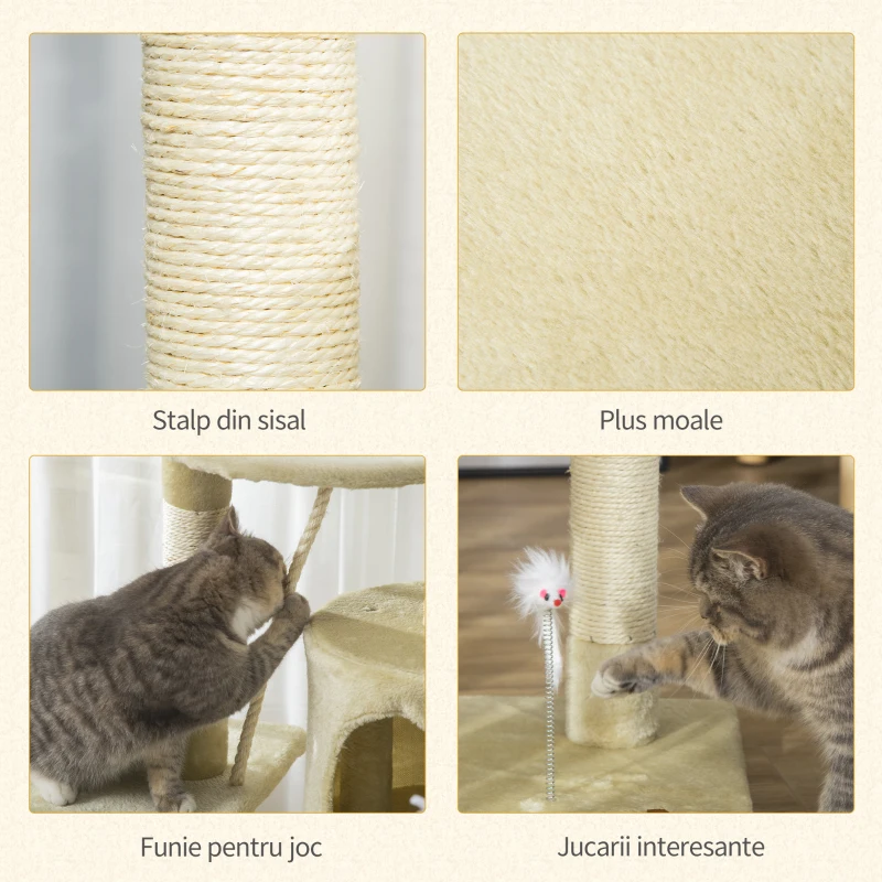 PawHut ansamblu de joaca pentru pisici, 75x40x112 cm, bej