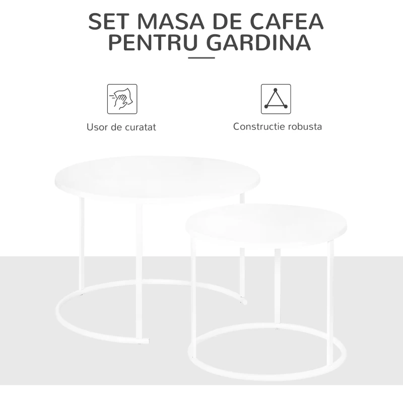 Outsunny Set 2 Masute de Salon s Gradina Se Stivuiesc din Fier, Alb