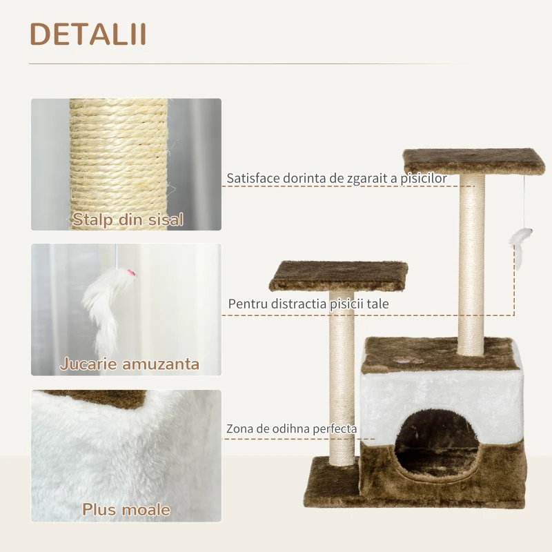 PawHut Ansamblu pentru Pisici cu Soricel Agatat de Peluche Maro 45x33x70cm