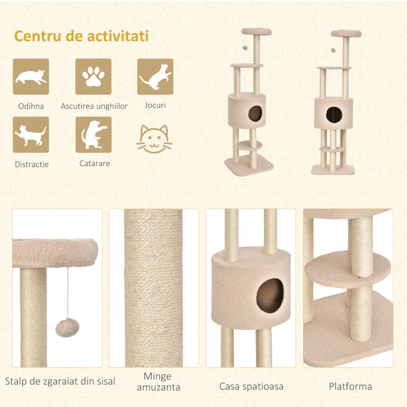 PawHut Ansamblu pentru pisici multi-activitate cusca minge suspendata moale Bej