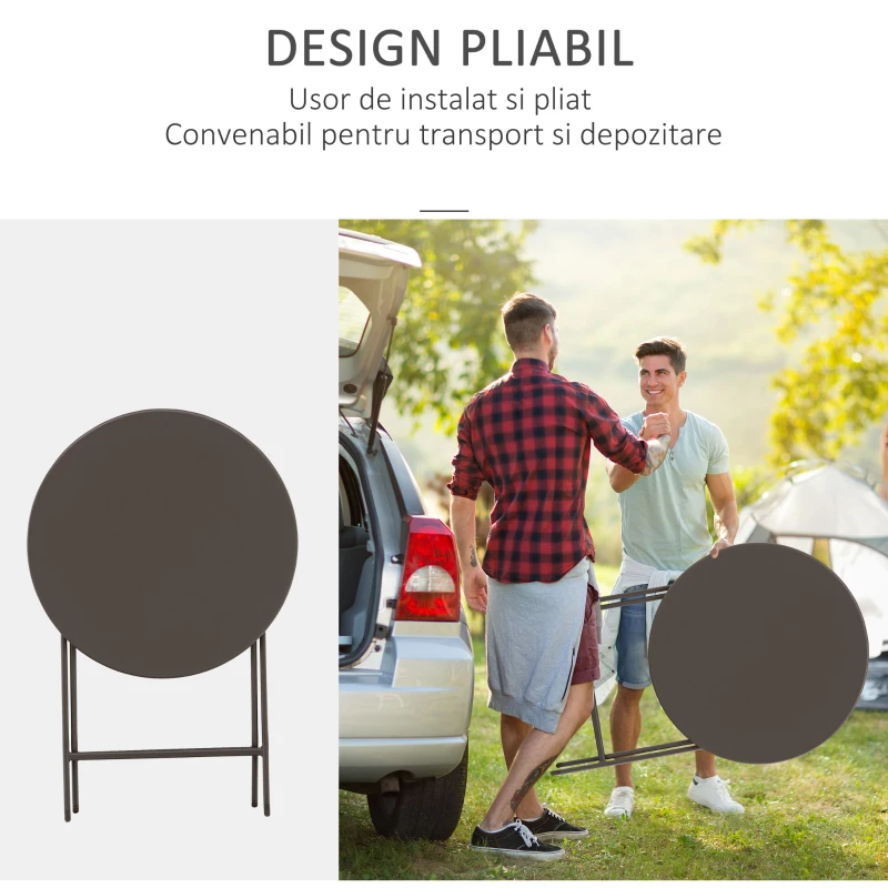 Outsunny Masuta cu Scaune pentru Gradina Pliabile din Otel Maro Set 3 piese