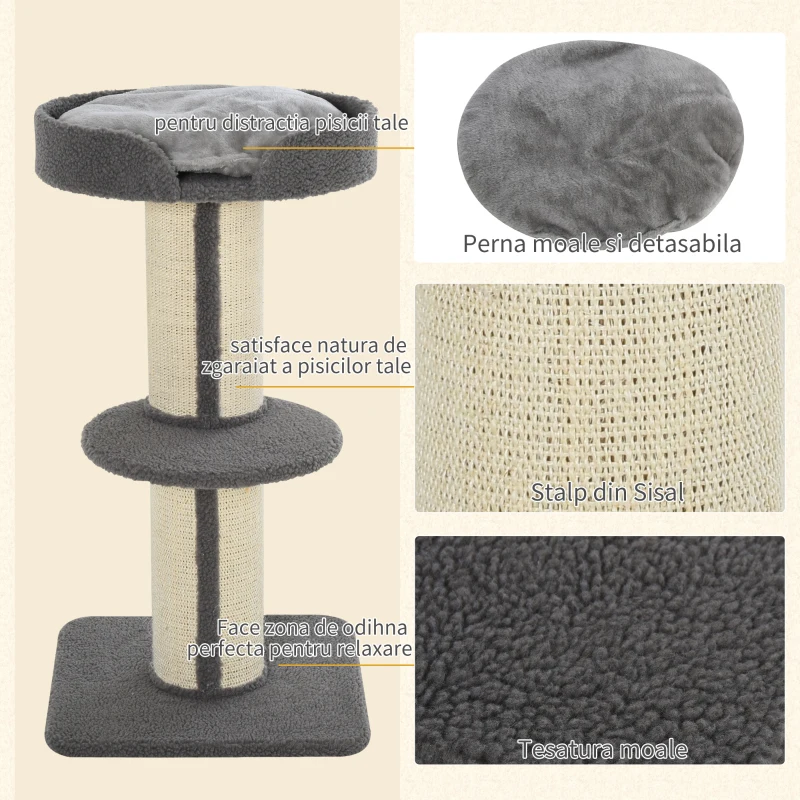 PawHut 81cm Stalp de zgariere multi-activitate cu perna coloana in sisal Miel casmir