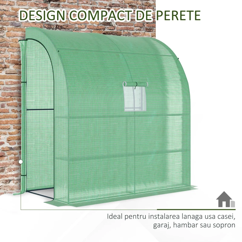 Outsunny Sera de Perete cu 2 Rafturi pentru Plante si Flori din Otel si PE, 200x100x213cm - Verde
