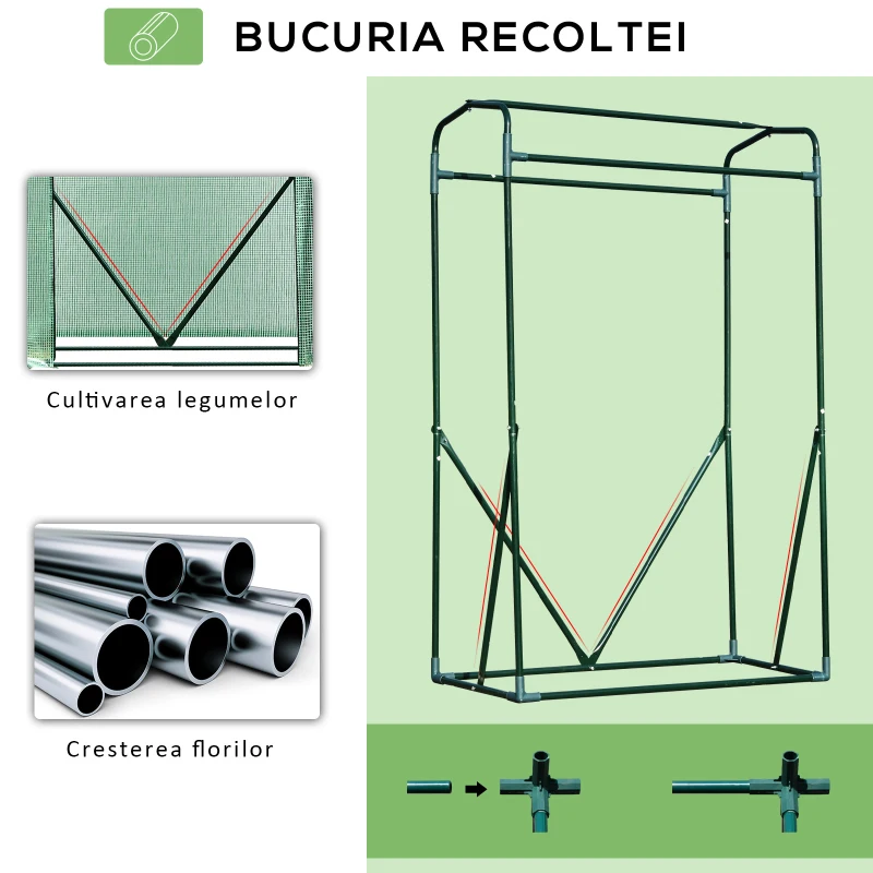 Outsunny Sera de gradina cu folie din PE, cadru din otel si usa tip rulou, 100x50x150c – Verde