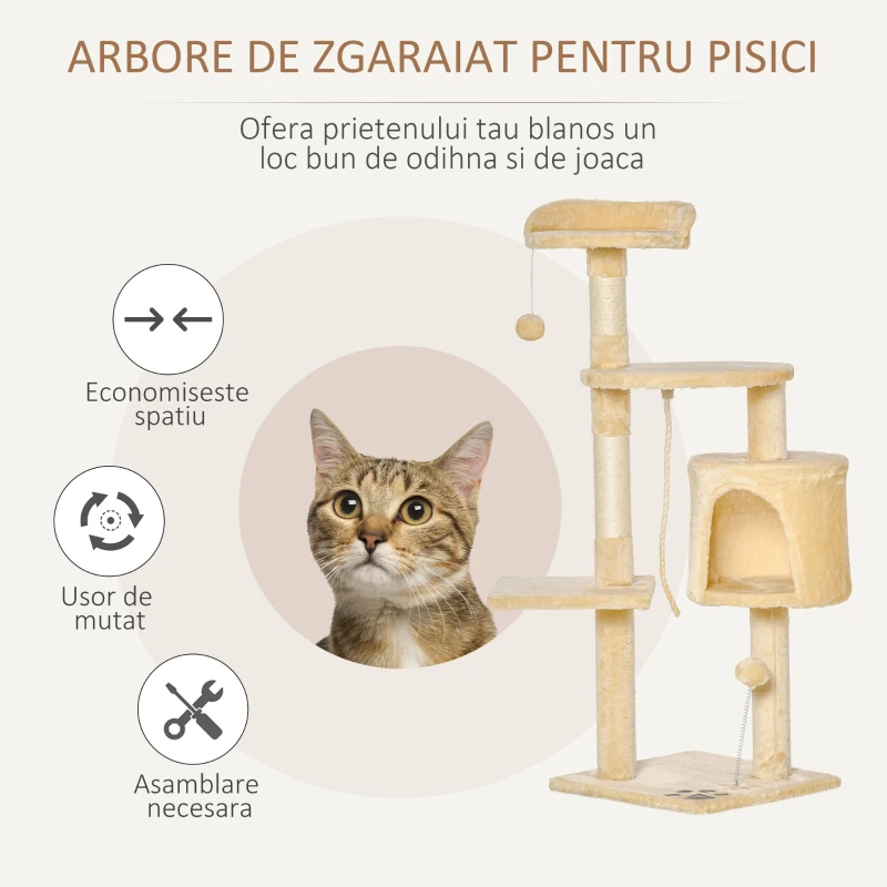 PawHut ansamblu pentru pisici, 4 niveluri, 40x40x114cm, bej