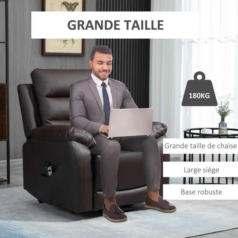 HOMCOM Fauteuil releveur électrique fonction massage inclinaison réglable 8 modes repose-pied ajustable PU 2 télécommandes