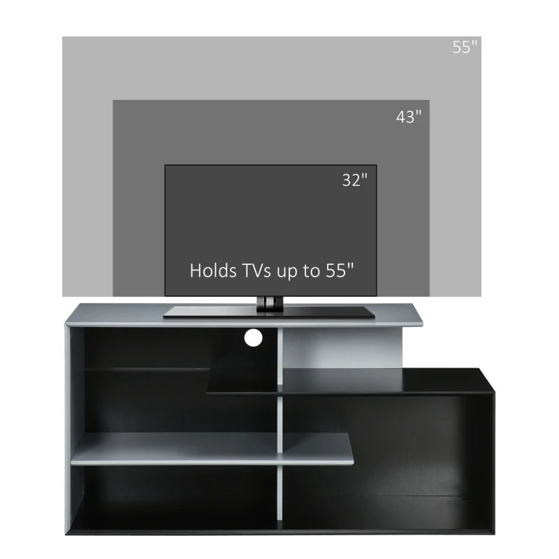HOMCOM 120CM TV Stand Cabinet for TVs up to 55", TV Table with Open Storage Shelves for Living Room, Entertainment Room, Black and Grey