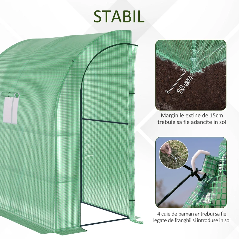 Outsunny Sera de Perete cu 2 Rafturi pentru Plante si Flori din Otel si PE, 200x100x213cm - Verde