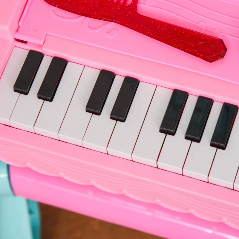 HOMCOM Set 2 in 1 da 32pz per Bambine 3-6 Anni, Tavolo per Trucco con Accessori e Pianoforte, 49.5x23x66 cm, Blu e Rosa