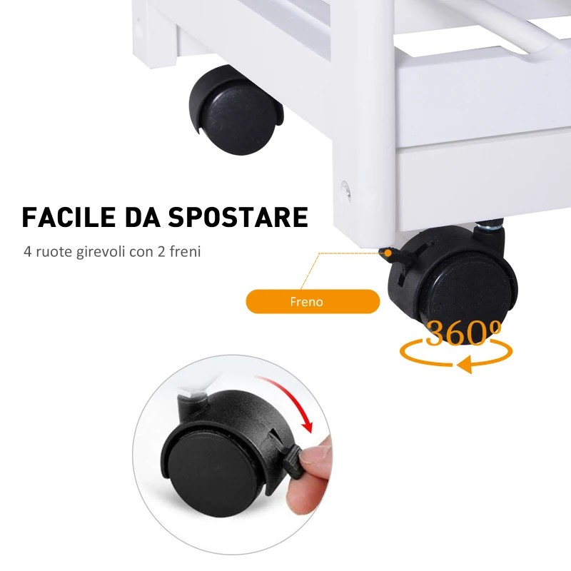 HOMCOM Carucior pentru Bucatarie cu Sertare si Suport Sticle Lemn si Alb