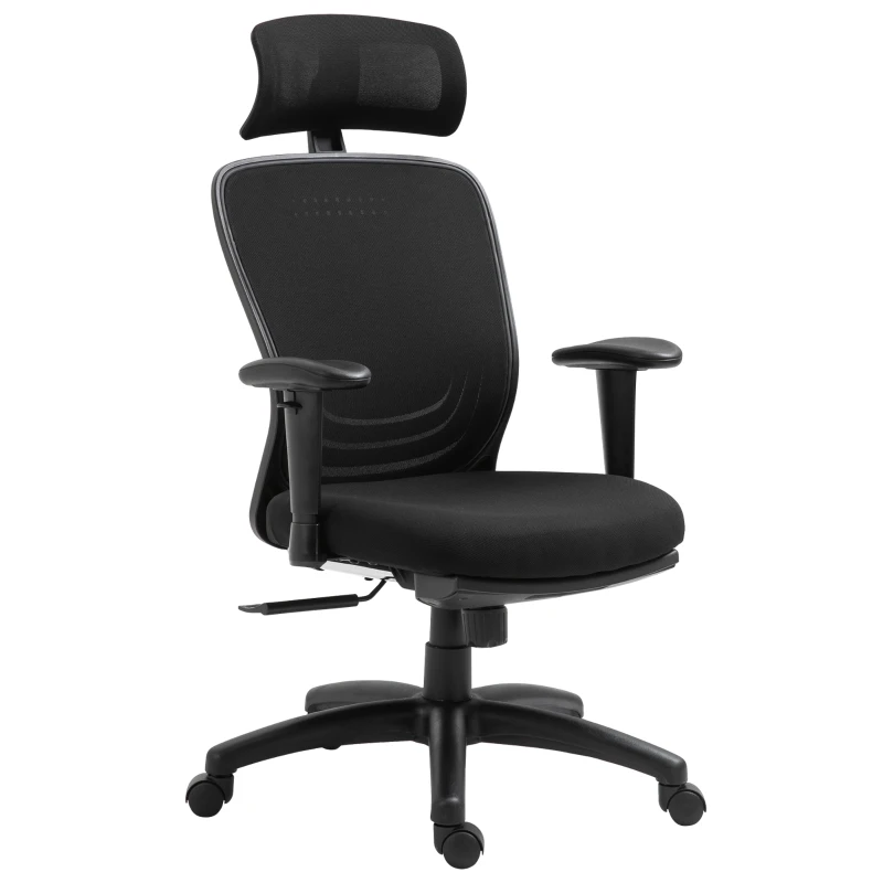 Vinsetto Bürostuhl Schreibtischstuhl Computerstuhl PC Stuhl Home-Office-Stuhl mit Wippenfunktion Kopflehne Fußstütze höhenverstellbar ergonomisch 360°-Drehräder PU Mesh Schwarz 68x72x110-118 cm