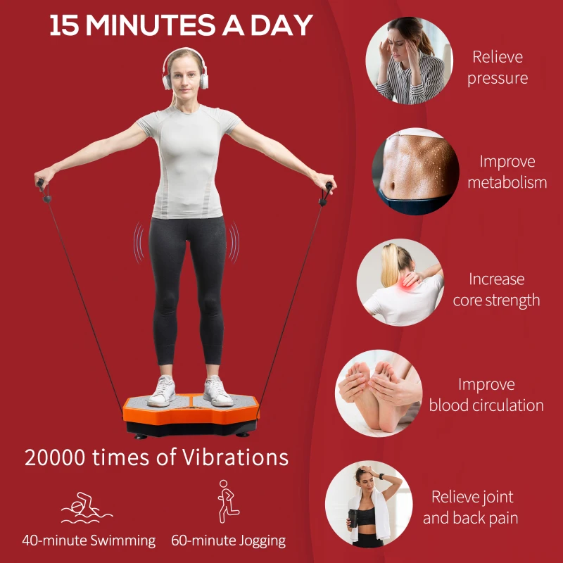 HOMCOM Sports Vibration Plate, Remote Control, Resistance Bands, 99 Levels - Orange and Grey