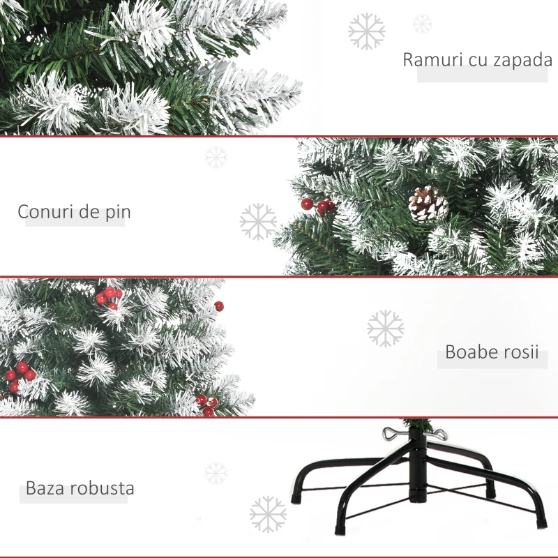 HOMCOM Brad de Craciun Artificial acoperit cu Zapada Baza Detasabila 618 Ramuri Φ65x180cm