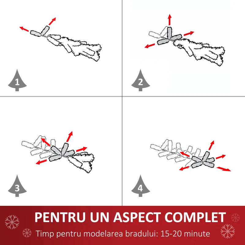 HOMCOM Brad de Craciun Inzapezit Fructe de Padure Albe Baza Pliabila 378 Ramuri 150cm