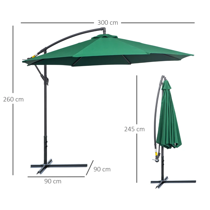 Outsunny Umbrela laterala din metal, verde, 3m