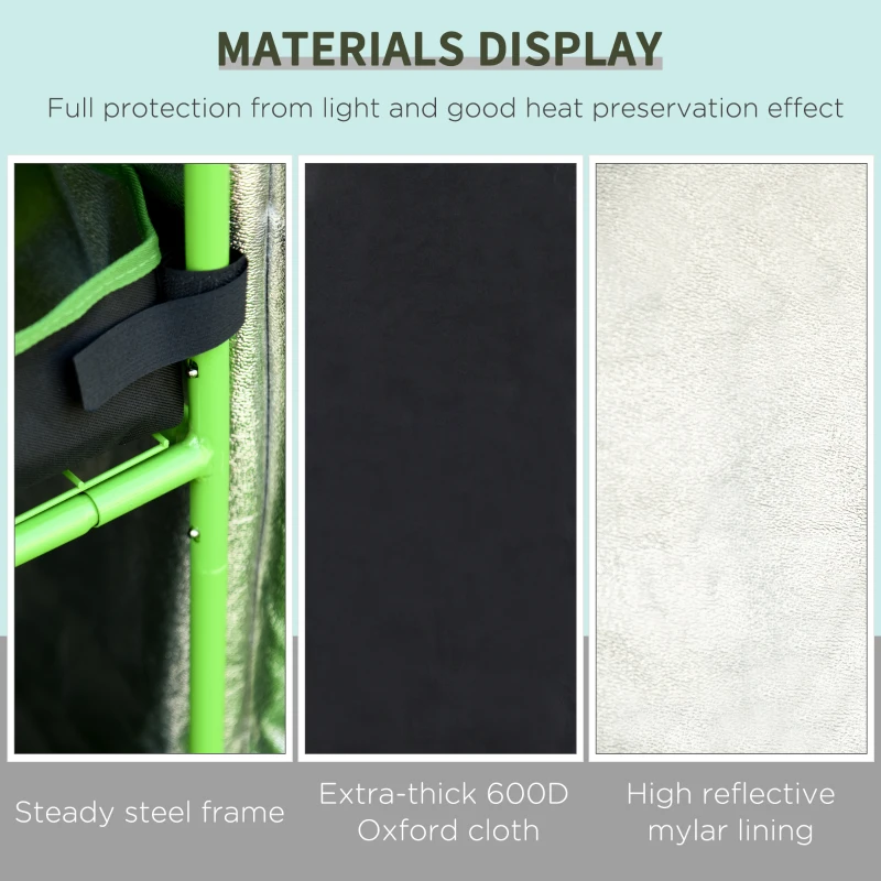 Outsunny Mylar Hydroponic Grow Tent with Adjustable Vents and Floor Tray for Indoor Plant Growing 120 x 90 x 200cm