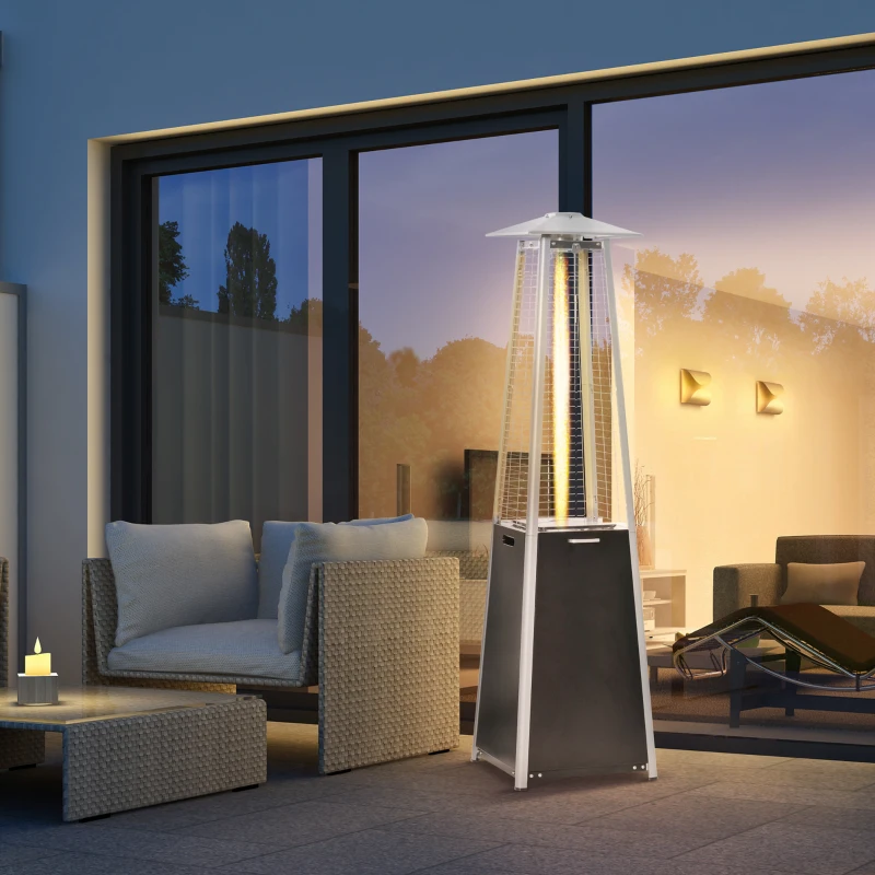 Outsunny 11.2KW Outdoor Patio Gas Heater Freestanding Pyramid Propane Heater Garden Tower Heater with Wheels, Dust Cover, Regulator and Hose, Black, 50 x 50 x 190cm