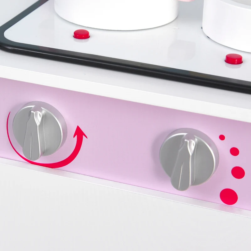 HOMCOM Kids Pretend Kitchen Playset w/ Cooking Toy Accessories - Pink